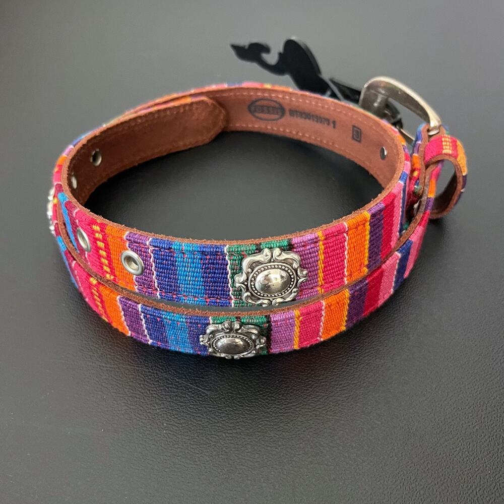 Vintage Fossil Tapestry Leather Belt Concho Southwest NEW Womens Small - Picture 2 of 10